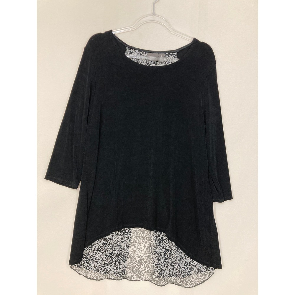 Chico's Travelers Tunic Top size Large/2 Black Leopard Layered‎ Slinky Knit